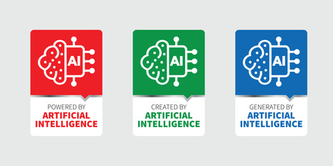 AI Generated with powered by, Created by and generated by, Badge, icon, emblem, stamp, Sticker, label of artificial intelligence. flat vector, isolated illustration, new moderen logo,