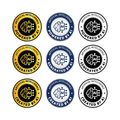 AI Generated with powered by, Created by and generated by, Badge, icon, emblem, stamp, Sticker, label of artificial intelligence. flat vector, isolated illustration, new moderen logo,