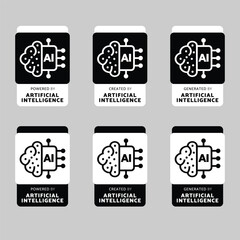 Obraz premium AI Generated with powered by, Created by and generated by, Badge, icon, emblem, stamp, Sticker, label of artificial intelligence. flat vector, isolated illustration, new moderen logo,