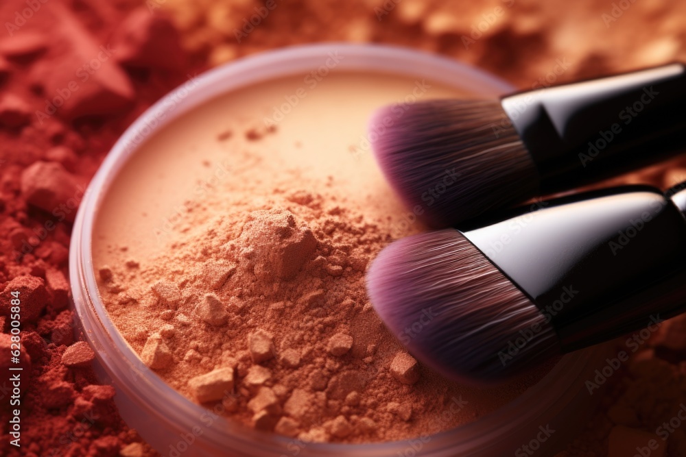 Poster a close up of two makeup brushes in a container. digital image.