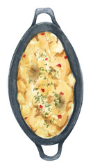 Watercolor illustration of a variety of holiday food.