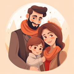 Flat vector illustration, family, married couple with child, Generative AI
