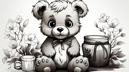 Expressive Art Page, Honey Bear, Coloring Book Designed for Both Young Minds and Adults