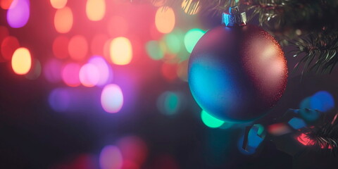 Obraz na płótnie Canvas Abstract color blur decoration ball and light string on christmas tree with bokeh light background.winter holiday seasonal .Generative ai