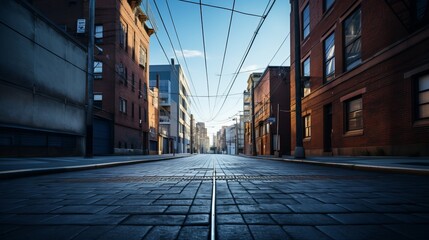 Fototapeta premium Empty street on a city in the daylight, natural light. Generative ai