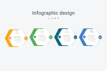Vector infographic design template with 4 steps or options in orange, green, blue color.