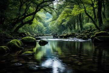  Tranquil River Winding Through A Lush Forest, Generative AI