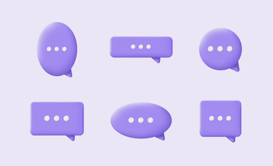 3d speech bubble icon. Set of chatting box on purple background. Modern vector illustration.