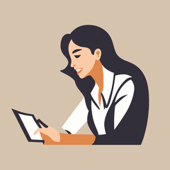 Illustration of a business, woman, working on a computer in the office with a laptop