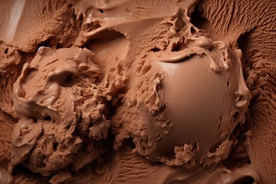 a macro image of a texture of brown chocolate ice cream with swirls. Close-up. Generative AI technology