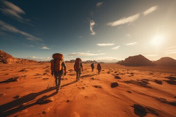 Fototapeta na wymiar Group Of Adventurers Exploring A Vast Canyon, Generative AI