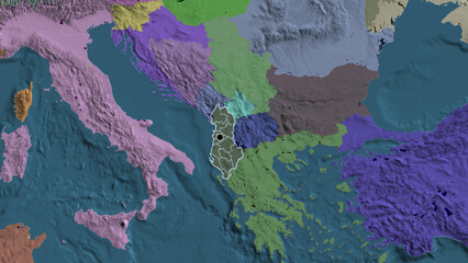 Shape of Albania with regional borders. Administrative.