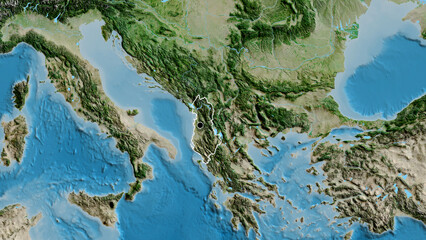 Shape of Albania. Outlined. Satellite.