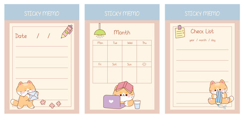 Kawaii Sticky Note with ginger cat. Weekly Plan, To Do List, Check List. Cute Memo Pads, Stationery, Notepad for task planning and study.