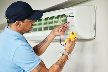 Air conditioner, meter and electrician man for ac repair, maintenance and electrical power services...