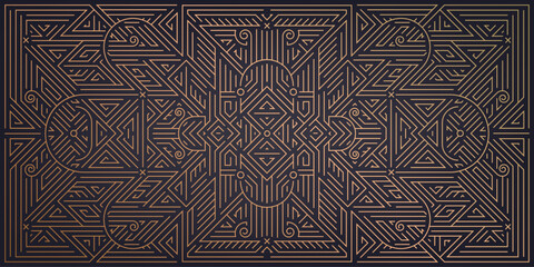 Vector abstract art deco luxury pattern, golden vintage artistic background with geometric shapes, archs and swirls. Linear retro ornament, gatsby card.