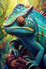 Obraz premium Close-up of a tropical chameleon. Generated by Ai