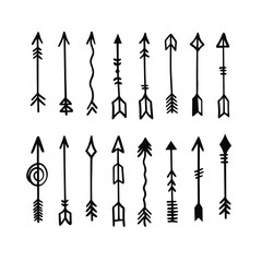 Rustic arrows set. Hand drawn black color line art.