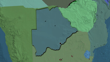 Shape of Botswana. Bevelled. Administrative.