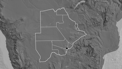 Shape of Botswana with regional borders. Bilevel. © zelwanka