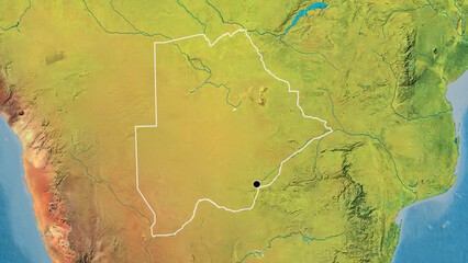 Shape of Botswana. Outlined. Topographic.