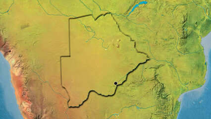 Shape of Botswana. Bevelled. Topographic.