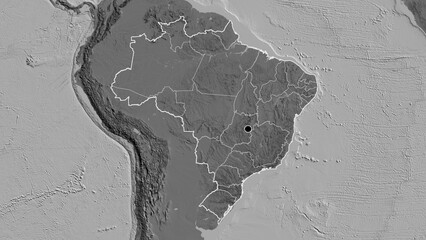 Shape of Brazil with regional borders. Bilevel.