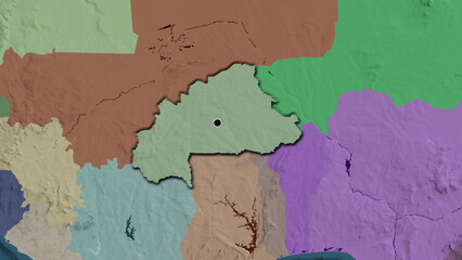 Shape of Burkina Faso. Bevelled. Administrative.