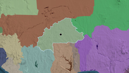 Shape of Burkina Faso. Outlined. Administrative.