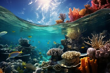 Stunning Coral Reef With Colorful Marine Life, Generative AI