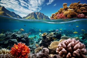 Stunning Coral Reef With Colorful Marine Life, Generative AI