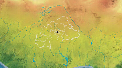 Shape of Burkina Faso with regional borders. Topographic.