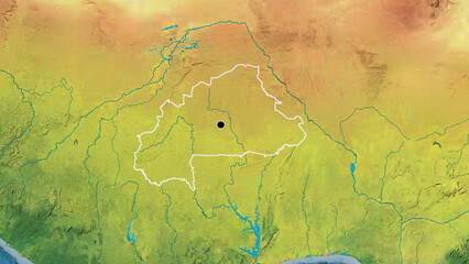 Shape of Burkina Faso. Outlined. Topographic.