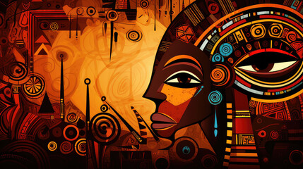 Art of ancient African ancestors in abstract expressionism, vector art style