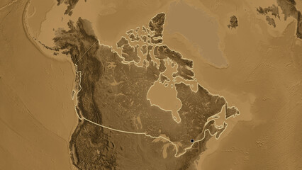 Shape of Canada. Outlined. Sepia elevation.