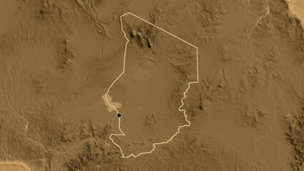 Shape of Chad. Outlined. Sepia elevation. © zelwanka