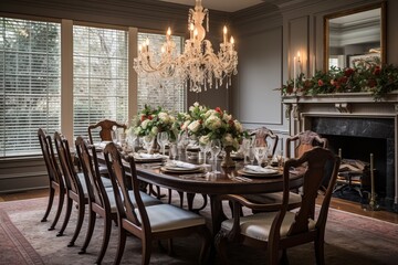Fototapeta na wymiar Traditional And Elegant Formal Dining Room, Generative AI
