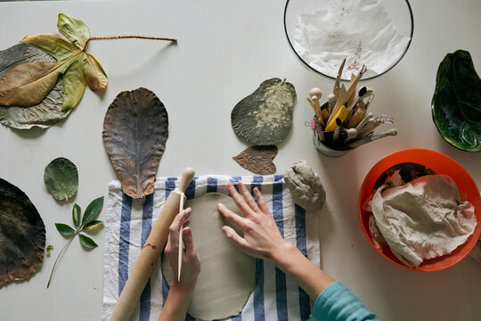 A horizontal top shot of a artisanal work process