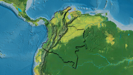 Fototapeta na wymiar Shape of Colombia. Bevelled. Topographic.