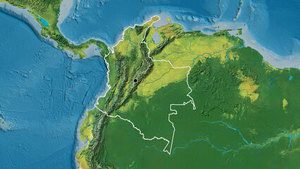 Fototapeta na wymiar Shape of Colombia. Outlined. Topographic.