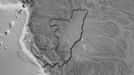 Shape of Republic of the Congo. Bevelled. Grayscale. © zelwanka