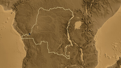 Shape of Democratic Republic of the Congo. Outlined. Sepia elevation.
