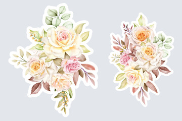 watercolor floral rose bouquet and branch sticker arrangement 