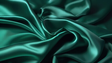 Obraz premium Green silk satin. Beautiful soft folds. Shiny fabric. Generative Ai