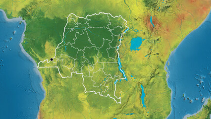 Fototapeta na wymiar Shape of Democratic Republic of the Congo with regional borders. Topographic.