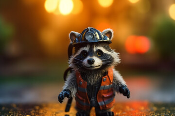 Amusing Raccoon Firefighter in Uniform Ready to Tackle Fires - AI generated