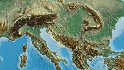 Fototapeta premium Shape of Croatia with regional borders. Relief.