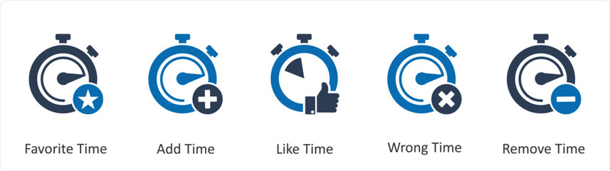 A set of 5 business icons as favorite time, add time, like time