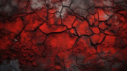 Red grunge background and Dark red grunge banner with a cracked concrete wall. Generative Ai