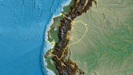 Shape of Ecuador. Outlined. Relief.
